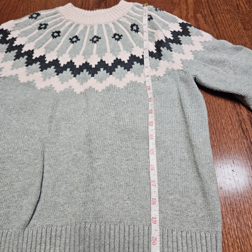J. Crew Gray and Pink Crew Neck Sweater with Nordic Patterns